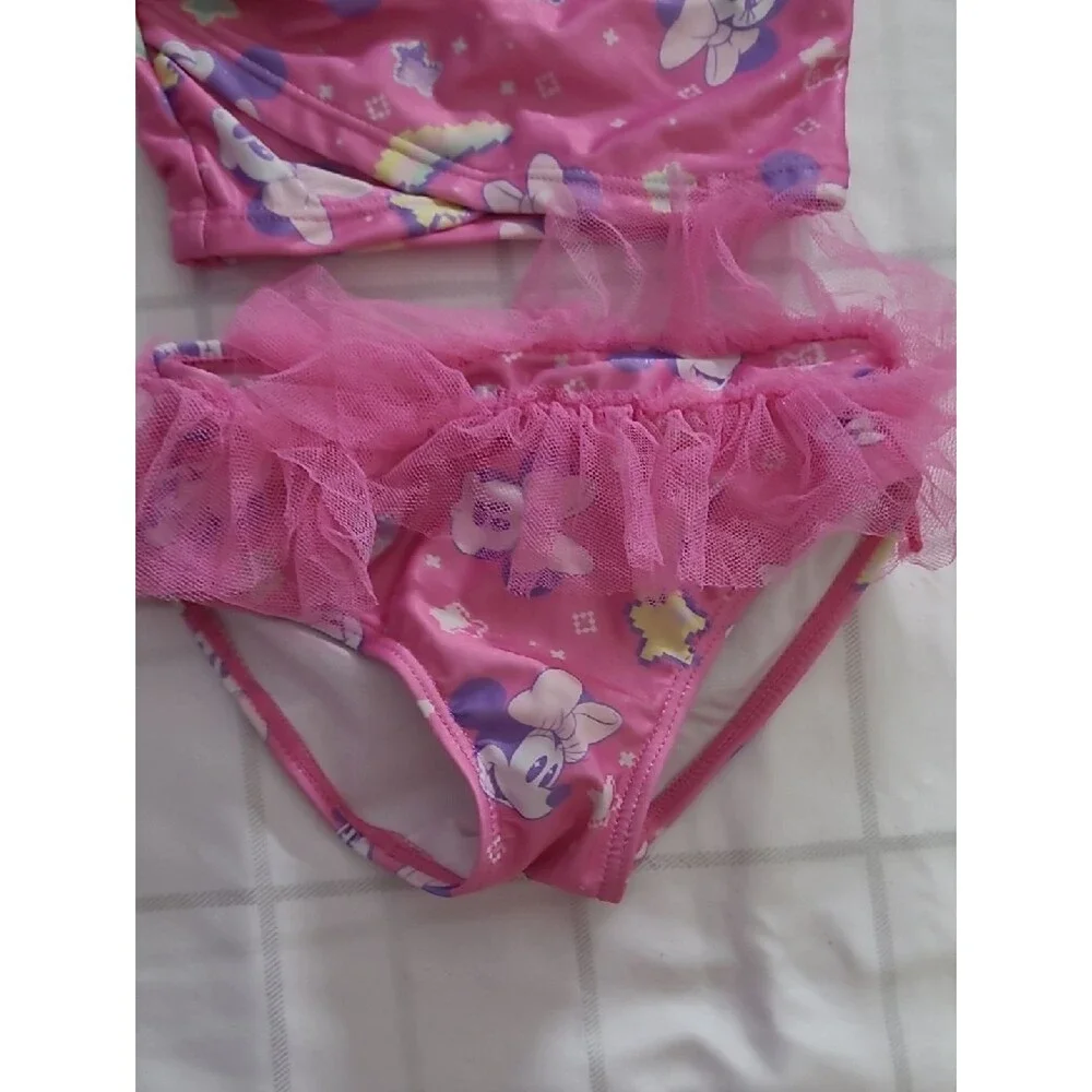 Disney 3T Girls Pink & Purple Minnie Swim Top and Ruffle Bottoms 2 piece set